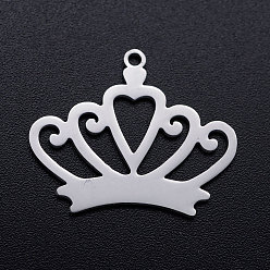Stainless Steel Color 201 Stainless Steel Pendants, Crown, Stainless Steel Color, 20x25x1mm, Hole: 1.4mm