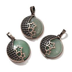 Зеленый Авантюрин Естественный зеленый авантюрин подвески, с латунной фурнитурой , плоско-круглые, 26.5x23x9 мм, отверстие : 8x5 мм