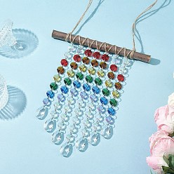 Разноцветный Стеклянные каплевидные и восьмиугольные бусины, подвесные ловцы солнца, создатель радуги, для украшения сада и дома, с деревянной палочкой, красочный, 500 мм