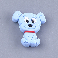 Light Blue Food Grade Eco-Friendly Silicone Focal Beads, Puppy, Chewing Beads For Teethers, DIY Nursing Necklaces Making, Beagle Dog, Light Blue, 28x25x7.5mm, Hole: 2mm