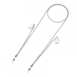White 304 Stainless Steel Eyeglasses Chains, Neck Strap for Eyeglasses, with Bear Resin Pendants and Rubber Loop Ends, Stainless Steel Color, White, 27.95 inch(71cm)