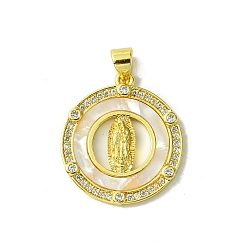 Плоский Круглый Настоящие 18 k позолоченные латунные подвески с микропаве и кубическим цирконием, без кадмия, без никеля и без свинца, с оболочкой, плоско-круглые, 23x20.5x2 мм, отверстие : 3.5x4.5 мм