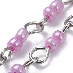 Сливовый Цельнозерновые бисерные цепочки, с железными ушками, платина, несварные, слива, 39.37 дюйм (1 м), ссылка: 3~4x13.5x0.8~3 mm, 1 м / прядь