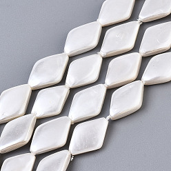 Seashell Color Electroplate Natural Shell Beads Strands, Rhombus, Seashell Color, 13x9x2.5mm, Hole: 0.8mm, about 29pcs/strand, 15.16 inch(38.5cm)