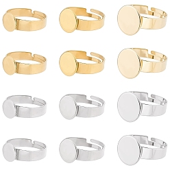 Золотой & Цвет Нержавеющей Стали 24 шт. 6 регулируемый стиль 304 настройки колец из нержавеющей стали, плоско-круглые, золотые и нержавеющая сталь цвет, лоток : 8~12 мм, размер США 6 1/2 (16.9 мм), 4 шт / стиль