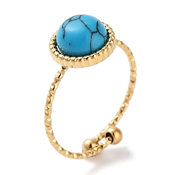Синтетическая Бирюза Ионное покрытие (ip) 304 кольцо из нержавеющей стали, регулируемые синтетические бирюзовые кольца, плоско-круглые, 10.5 мм, внутренний диаметр: регулируемый