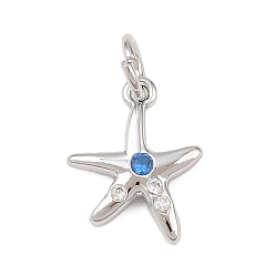 Платина Латунные микропаве прозрачные кубические циркониевые подвески, морская звезда, долговечный, без кадмия и без свинца, стойки покрытие, с целью перехода в кольце, платина, 12x10.5x1.8 мм, отверстие : 3.4 мм