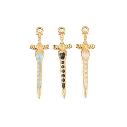 (52) Непрозрачная лаванда 304 нержавеющей стальной эмали подвески, очарование меча, реальный 18 k позолоченный, ионное покрытие (ip), долговечный, разноцветные, 40x11x2 мм, отверстие : 2 мм