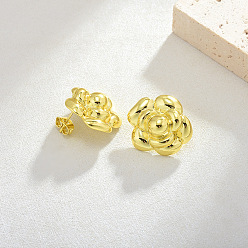 Light Gold Латунные серьги-гвоздики для женщин, камелия, золотой свет, 21.5x25 мм