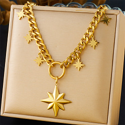 Звезда 304 ожерелья с подвесками из нержавеющей стали с микропаве из прозрачных кубических цирконий, золотые, звезда, 13.50 дюйм (34.3 см)