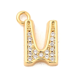 Letter U Латунные микро проложить кубического циркония прелести, без никеля , реальный 18 k позолоченный, Буква U, 13x9x3 мм, отверстие : 1.6 мм