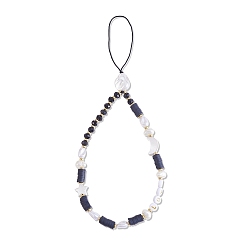 Черный Ремешок для мобильного телефона с цепочкой в виде луны, звезд и дисков, ремешок на запястье для мобильного телефона из акрила и абс-пластика и стекла, защищающий от потери, для кошелька для ключей от машины телефонные принадлежности, чёрные, 14.5 см