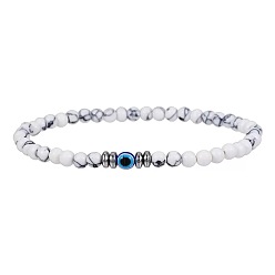 Howlite Glass Evil Eye 4MM Natural Howlite Beaded Stretch Bracelets for Men, 7.09 inch(18cm)~7.48 inch(19cm)