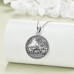 Античное Серебро Сплав ожерелья шкентеля, плоские круглые со слоном, античное серебро, 16.14~19.69 дюйм (41~50 см)