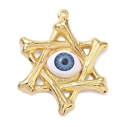Светло-Голубой 304 подвески из нержавеющей стали, смолы и стекла, Звезда Давида с узором от сглаза, вакуумное покрытие pvd, реальный 18 k позолоченный, Небесно-голубой, 45x36x7.5 мм, отверстие : 2 мм