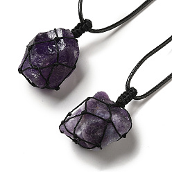 Аметист Ожерелье с подвеской из натурального аметиста неправильной формы, мешочек из восковой веревки макраме регулируемое колье для женщин, 32.28 дюйм (82 см)