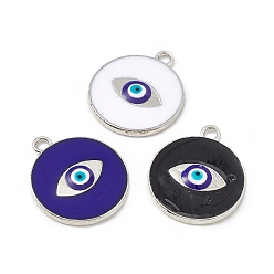 Mixed Color Alloy Pendants, with Enamel, Flat Round with Evil Eye Charm, Platinum, Mixed Color, 24x20.5x2mm, Hole: 2.3mm