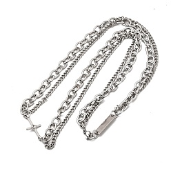 Cross Готический стиль 304 двухслойные ожерелья из нержавеющей стали для мужчин, цвет нержавеющей стали, крестик, 19.69 дюйм (50 см).