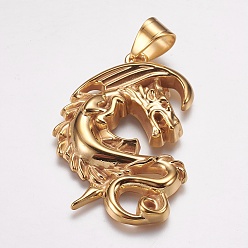 Золотой 304 подвески из нержавеющей стали, ионное покрытие (ip), дракон, золотые, 49x33x5 мм, отверстие : 7x9 мм