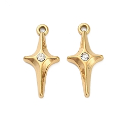 Настоящее золото 18K 304 кулон из нержавеющей стали со стразами., ионное покрытие (ip), звезды прелести, реальный 18 k позолоченный, 25x11.5x3.5 мм, отверстие : 1.6 мм