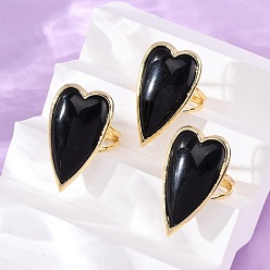 Обсидиан Перстни из натурального обсидиана в форме сердца, латунные регулируемые кольца для женщин, 34x18.5~19 мм, внутренний диаметр: 18 мм