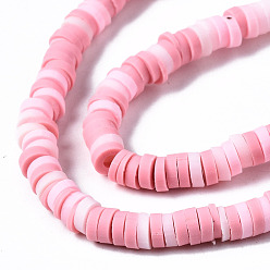 Pink Handmade Polymer Clay Beads Strands, for DIY Jewelry Crafts Supplies, Heishi Beads, Disc/Flat Round, Pink, 4x0.5~1mm, Hole: 1.4mm, about 350~410pcs/strand, 15.75 inch~16.14 inch(40~41cm)