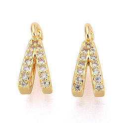 Настоящее золото 18K Латунные микропаве прозрачные кубические циркониевые подвески, подвески с буквой v, реальный 18 k позолоченный, 12.5x5x5.5 мм, отверстие : 1.8~2 мм