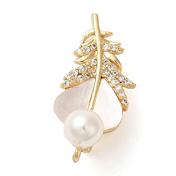 Настоящее золото 18K Латунь с микропаве, кубический цирконий, натуральная ракушка и АБС-пластик с жемчужными застежками, без кадмия, без никеля и без свинца, лист, реальный 18 k позолоченный, 23.5x11.5x12 мм, отверстие : 1 мм