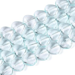 Светло-голубой Краска для выпечки, прозрачные стеклянные бусины, нити, сердце, светло-голубой, 9.5~10x10.5x5~5.5 мм, отверстие : 0.8~0.9 мм, около 70 шт / нитка, 25.59~26.38 дюйм (65~67 см)