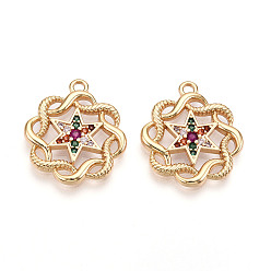 Разноцветный Латунные микро проложить кубического циркония подвески, подвески в виде звезд и петель, долговечный, без никеля , красочный, 20.5x18x2.5 мм, отверстие : 1.6 мм