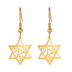 Золотой 304 из нержавеющей стали болтаться серьги, звезда Давида, золотые, 18.6x14.8 мм