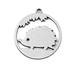 Нержавеющая Сталь Цвет 201 подвески из нержавеющей стали, плоский круг с подвеской в виде ёжика, лазерная резка, анти-тускнение, цвет нержавеющей стали, 16.5x15x1 мм, отверстие : 1.2 мм