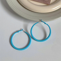 Темно-Голубой Серьги-кольца из сплава, окрашенные распылением, с 925 штырями стерлингового серебра, серебряные, глубокое синее небо, 50 мм