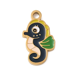 Sea Horse 304 нержавеющей стальной эмали подвески, реальный 18 k позолоченный, морской конек, 16.5x9.5x1.5 мм, отверстие : 1.8 мм