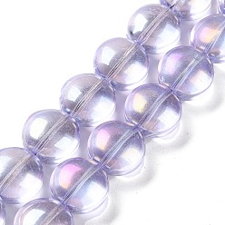 Lavender Baking Paint Glass Beads Strands, Flat Round, Lavender, 12~12.5x8~8.5mm, Hole: 1mm, about 50pcs/strand, 23.54''(59.8cm)