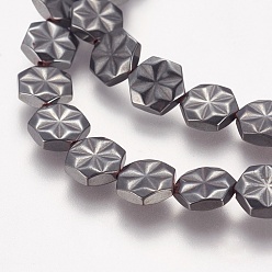 Естественный Цвет Гальванические немагнитная синтетический гематит бисер пряди, класс АА, шестиугольник с цветком, первоначальный цвет, 9x8x2.5~3 мм, отверстие : 1 мм, около 40 шт / нитка, 15.7 дюйм (40 см)