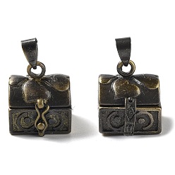 Античная Бронза Резные прямоугольного параллелепипеда стойки покрытие латунь молитва коробка подвески, желаю коробке, застежка случайного стиля, без никеля , античная бронза, 17x16x18 мм, отверстие : 5x3 мм