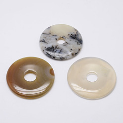 Mixed Stone Natural Gemstone Pendants, Donut/Pi Disc, 41.5~45x5~5.5mm, Hole: 8~11mm