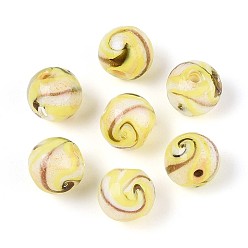 Желтый Бусины ручной работы бусины золотого песка, круглые, желтые, 10 мм, отверстие : 1.4 мм, около 50 шт / нитка