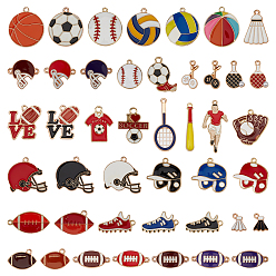 Mixed Shapes 42 шт. Подвески из сплава эмали, спортивные темы, золотые, разнообразные, 13.5~38.5x6~28x1~4.5 мм, отверстие : 1.6~3 мм