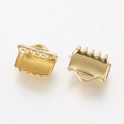 Golden 304 Stainless Steel Ribbon Crimp Ends, Rectangle, Golden, 6x6.5~7mm, Hole: 0.5x1mm