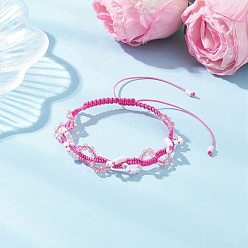 Ярко-Розовый Стеклянные бусины плетеные браслеты из бисера для женщин, ярко-розовый, внутренний диаметр: 1-3/4~3-1/2 дюйм (4.4~8.95 см)