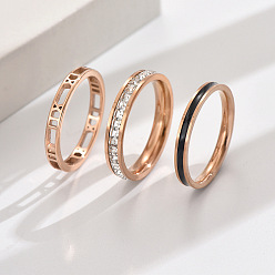 Розовое Золото 3 шт. полые 304 нержавеющая сталь микропаве прозрачный кубический цирконий с эмалированными кольцами, розовое золото , размер США 9 (18.9 мм)