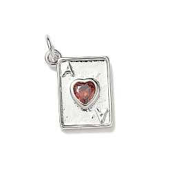 Платина Латунные микро проложить кубического циркония прелести, игральная карта с тузом червей, стойки покрытие, долговечный, без кадмия и без свинца, с целью перехода в кольце, платина, 13.5x11.5x2.5 мм, отверстие : 3.4 мм