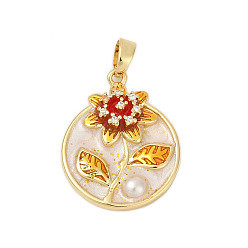 Льняное Полотно Латунные микро проложить кубического циркония подвески, с пластиковым искусственным жемчугом и эмалью, , стойки покрытие, прочное покрытие, без кадмия и без свинца, белье, 21.5x17x5 мм, отверстие : 4x2.5 мм