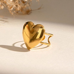 Настоящее золото 18K 304 Кольца-манжеты из нержавеющей стали для женщин, сердце, реальный 18 k позолоченный, 23x22.5 мм, внутренний диаметр: 18 мм