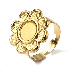 Настоящее золото 18K Регулируемые 304 открытые манжетные кольца из нержавеющей стали, настройки кольца чашки безеля, цветок, ионное покрытие (ip), реальный 18 k позолоченный, лоток : 8 мм, внутренний диаметр: 18 мм, Цветок: 19.5 мм
