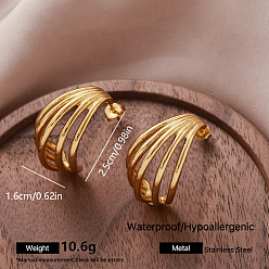 Others 304 Stainless Steel Stud Earrings for Women, Half Hoop Earrings, Golden, 25x16mm