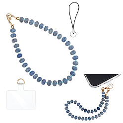 Blue Agate Цепочки для телефонных ремешков из синего агата, рондель, с нашивкой для ремешка мобильного телефона и застежками-карабинами., платиной и золотом, 265~300 мм