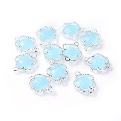 Светло-Голубой Соединители стеклянные ссылки, с фурнитурой Berzel с открытой спиной из экологически чистого сплава, граненые, цветок, серебряный цвет гальваническим, Небесно-голубой, 15.5x12x3 мм, отверстие : 1.4 мм